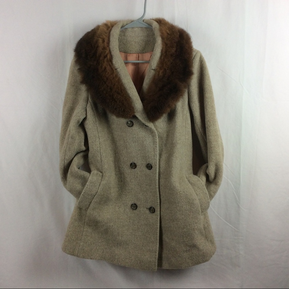 Vintage faux fur collar wool coat